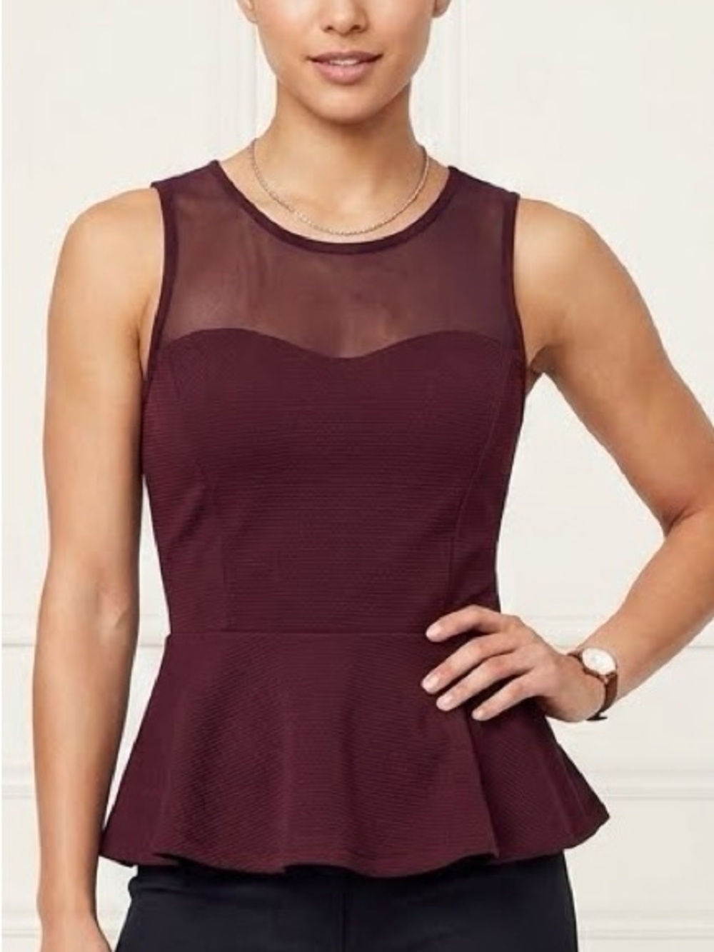 Burgundy Mesh Peplum Top-small